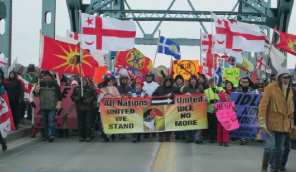 Facebook: Esgenoopetij First Nation "Burnt Church" Idle No More Unity March in New Brunswick in January 2013.