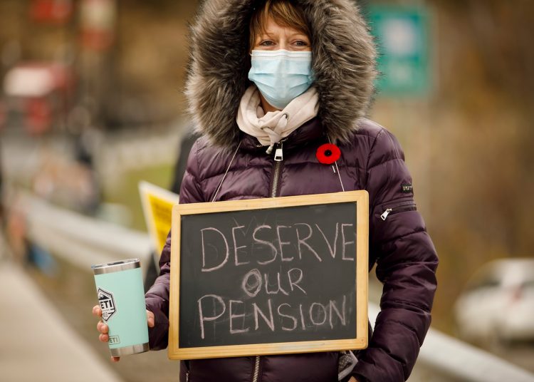 CUPE members in New Brunswick are defending their pensions and opposing the Higgs government's shared-risk pension proposal. Photo from the CUPE NB Facebook page.