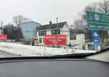 2025 election campaign signs for Wayne Long in Saint John.
