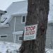 Sign on a tree in Tantramar reads: "Stop the Tantramar Gas Plant. Clean air, clean water, clean energy for all."